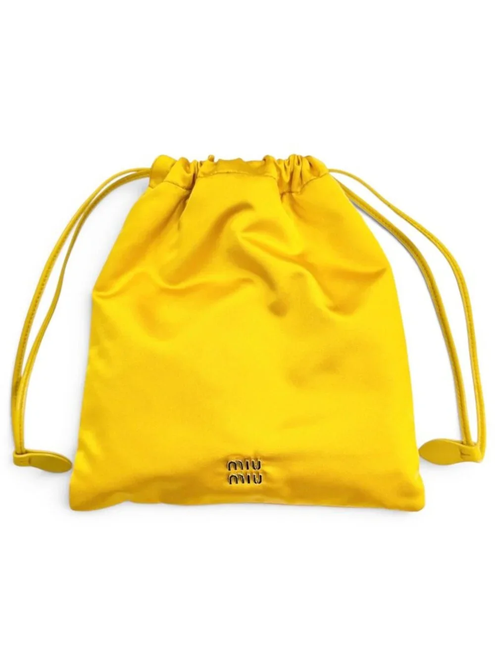 Miu Miu Duchess Drawstring Pouch Satin Silk Logo Mini Bag Yellow